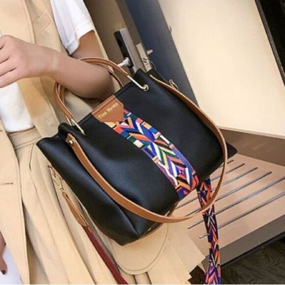 GRACE FASHION Women’s 4 in 1 PU Leather Handbag in Black Multi - Picture 6 of 12